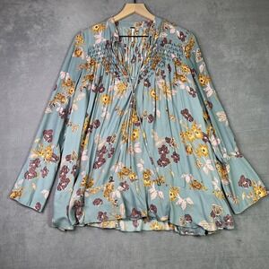 Free People Blouse Womens Small Blue‎ Floral Butterfly Whimsigoth Boho Fairycore